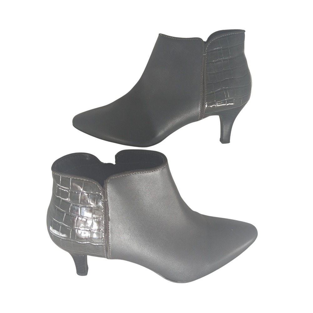 East 5th Women's Black‎ Faux Croc Accent Pointed Toe Ankle Boots Size 9.5